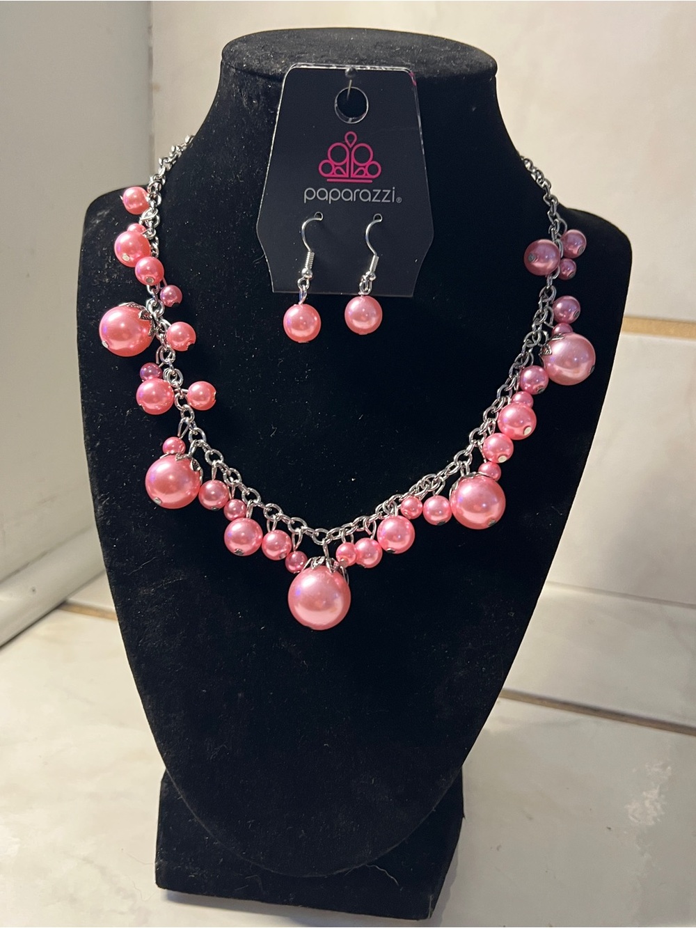Paparazzi Pink Pearl Cluster Necklace & Earrings